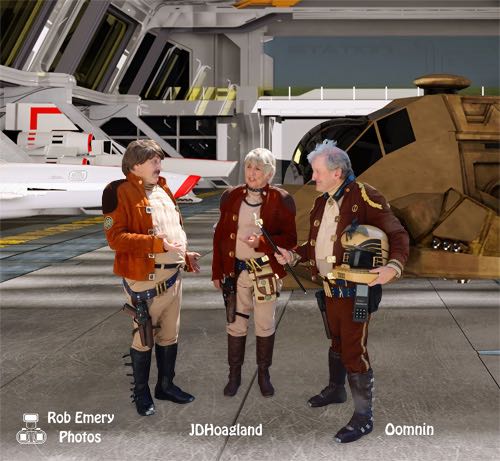 Battlestar pilots meet in the landing bay